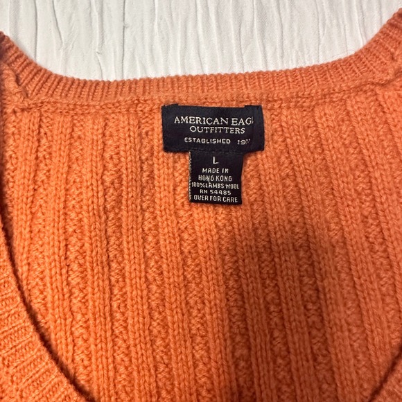 American Eagle Sweater Vest Cable Knit Orange‎ Lambs Wool Womens Large READ ME - Picture 3 of 8
